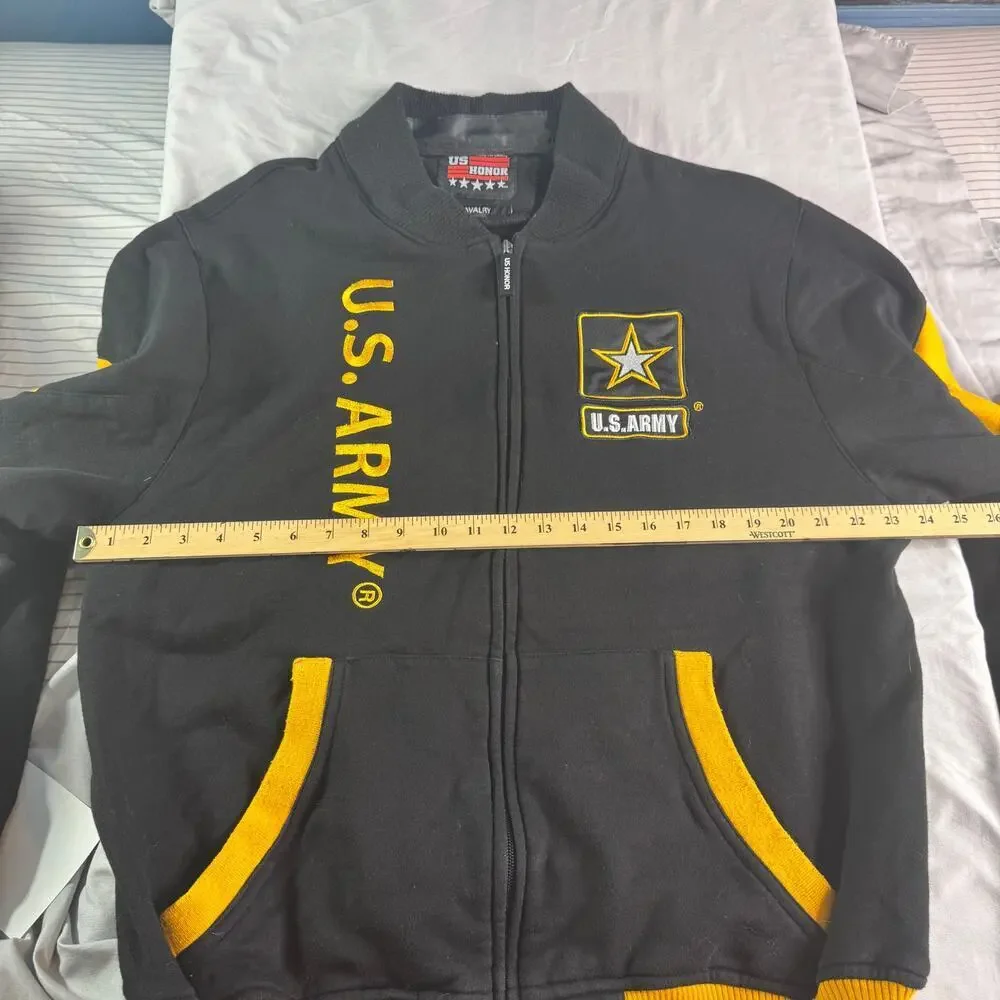 US Army Honor Mens XL Black Yellow Full Zip Cavalry Graphic Jacket